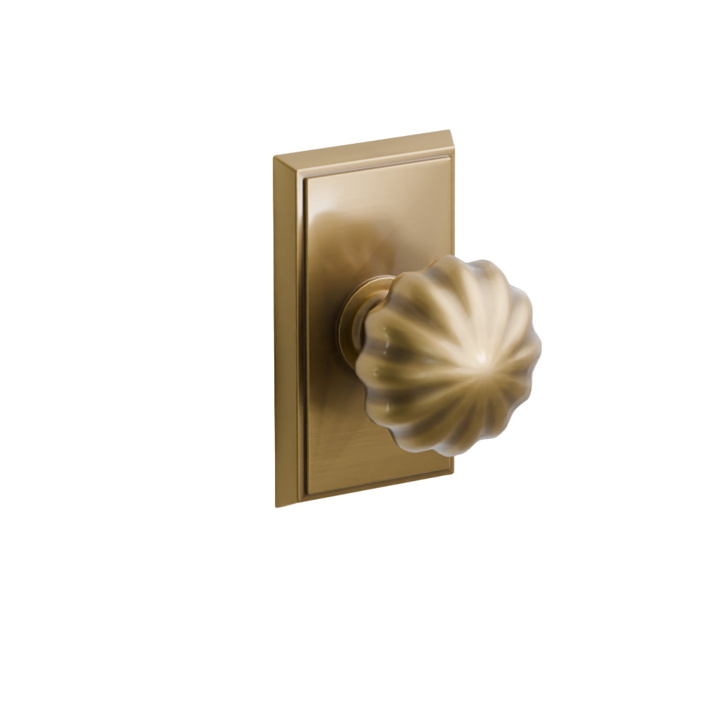 Emtek Door Handle - Melon Knob Rectangular Rosette - Classic Brass