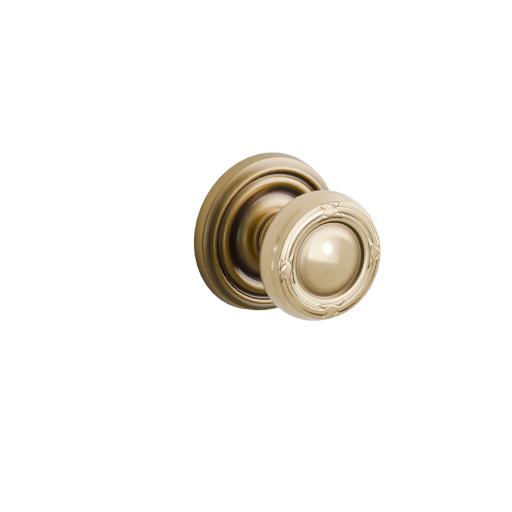 Emtek Door Handle - Ribbon & Reed Knob Regular Rosette - Designer Brass