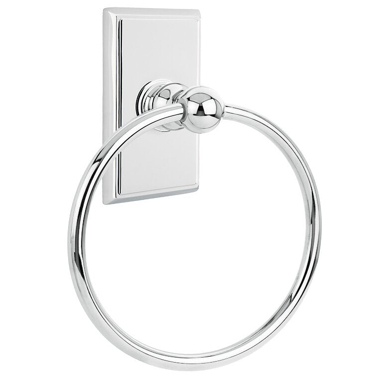 Emtek Traditional Brass Towel Ring with Rectangular Rosette