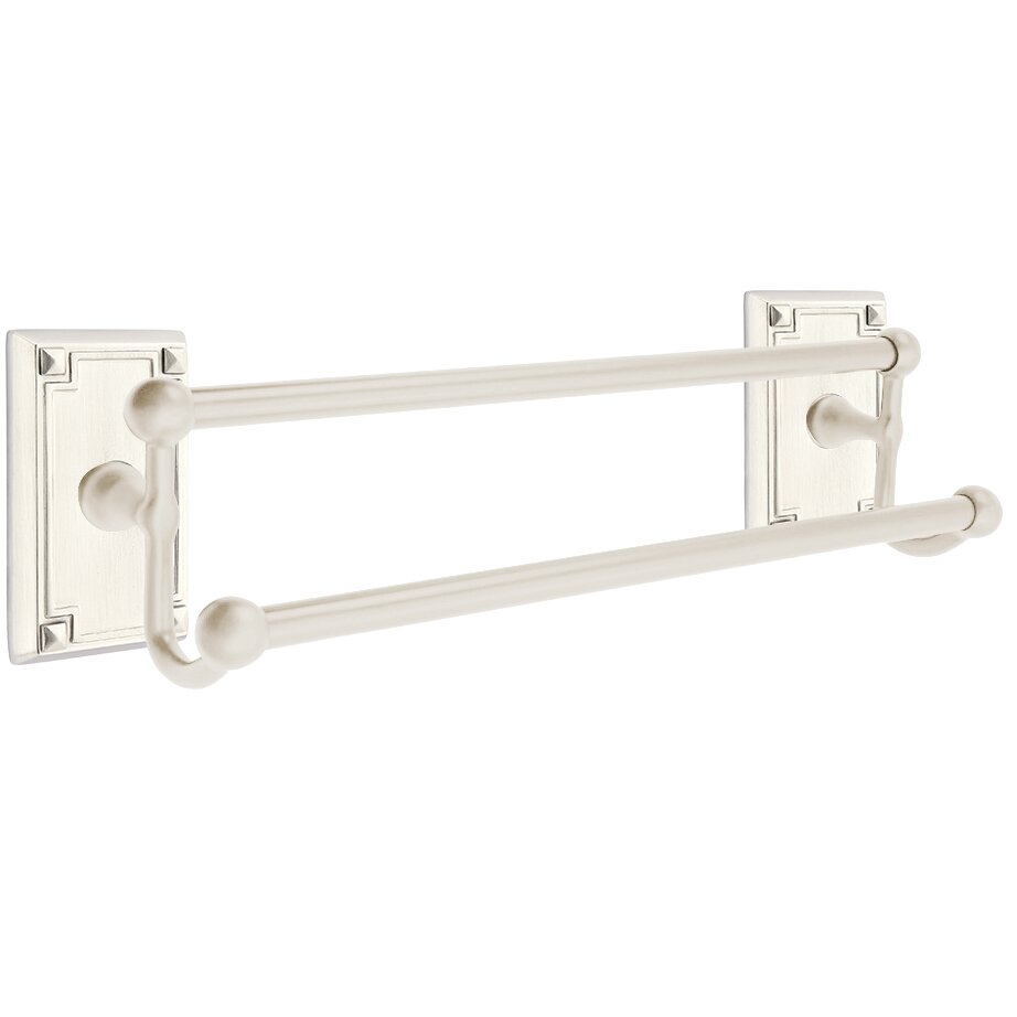 Emtek Traditional Brass Double Towel Bar with Arts & Crafts Rectangular Rosette