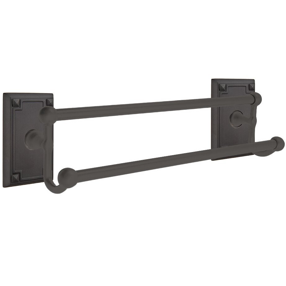 Emtek Traditional Brass Double Towel Bar with Arts & Crafts Rectangular Rosette