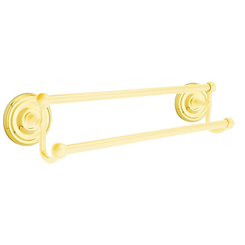 Emtek Traditional Brass Double Towel Bar with Small Regular Rosette