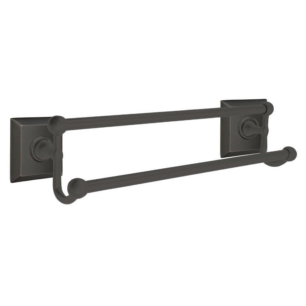 Emtek Traditional Brass Double Towel Bar with Quincy Rosette