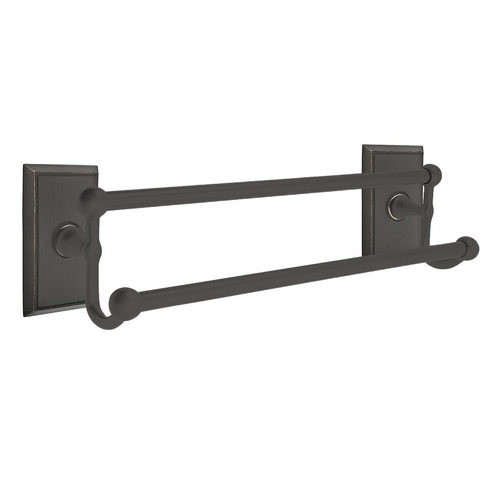 Emtek Traditional Brass Double Towel Bar with Rectangular Rosette
