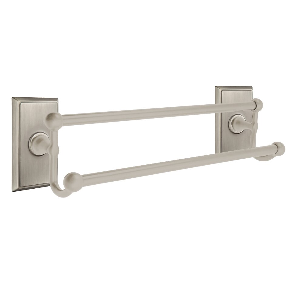 Emtek Traditional Brass Double Towel Bar with Rectangular Rosette