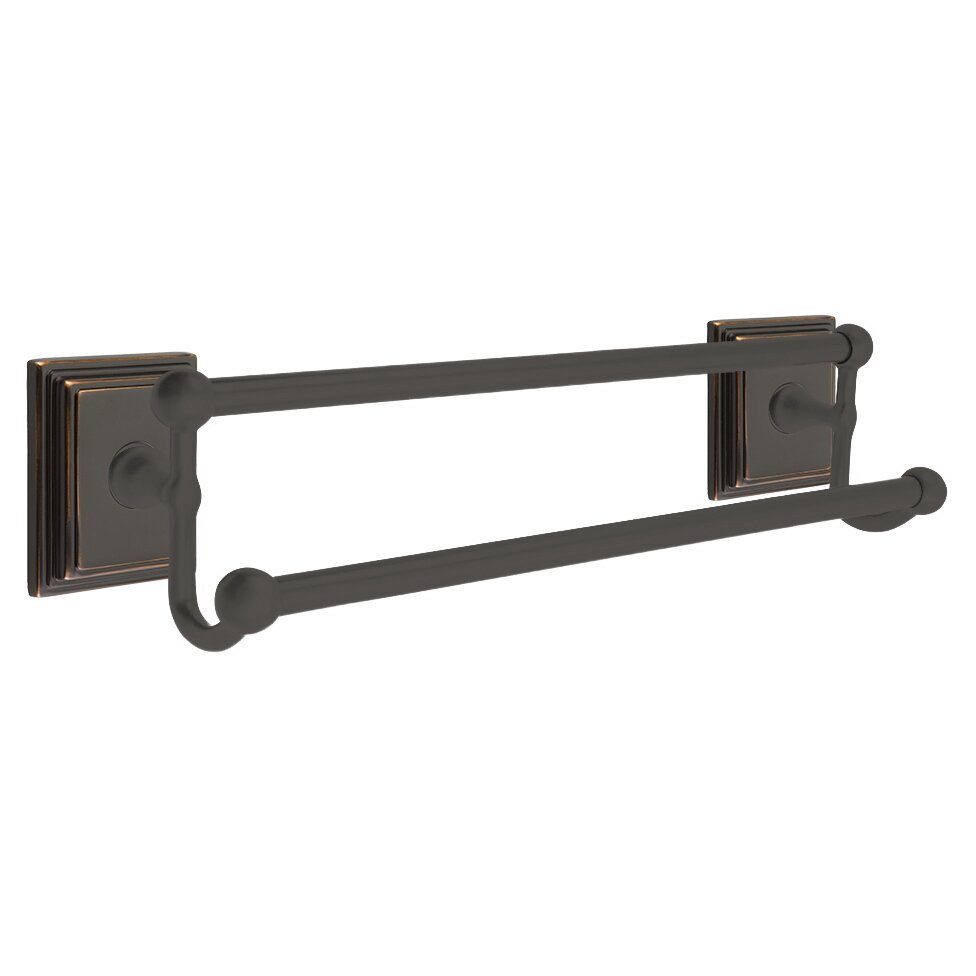 Emtek Traditional Brass Double Towel Bar with Wilshire Rosette