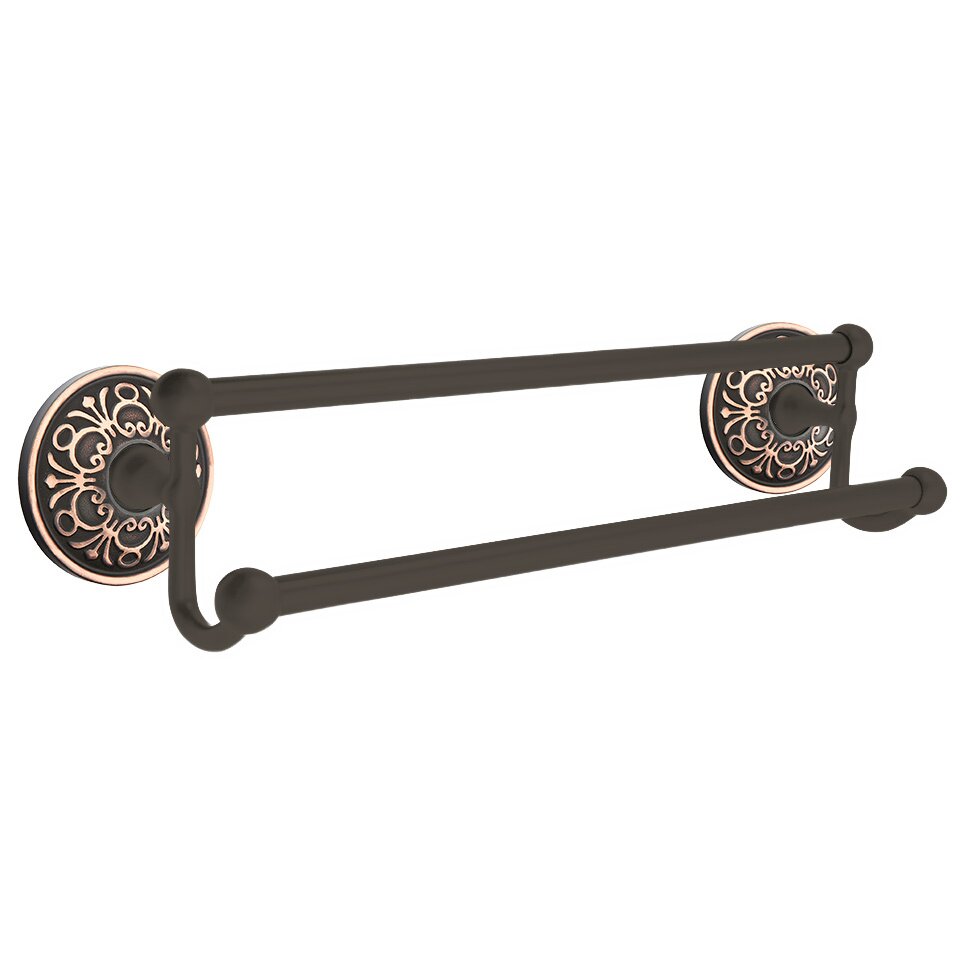 Emtek Traditional Brass Double Towel Bar with Lancaster Rosette