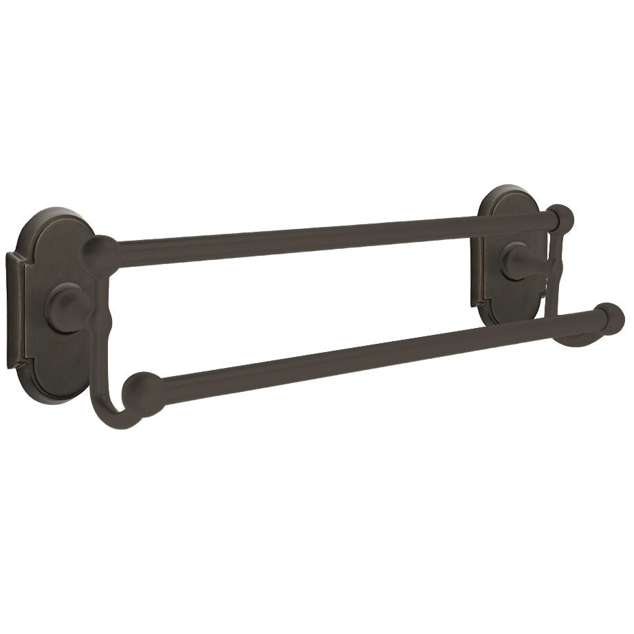 Emtek Traditional Brass Double Towel Bar with #8 Rosette