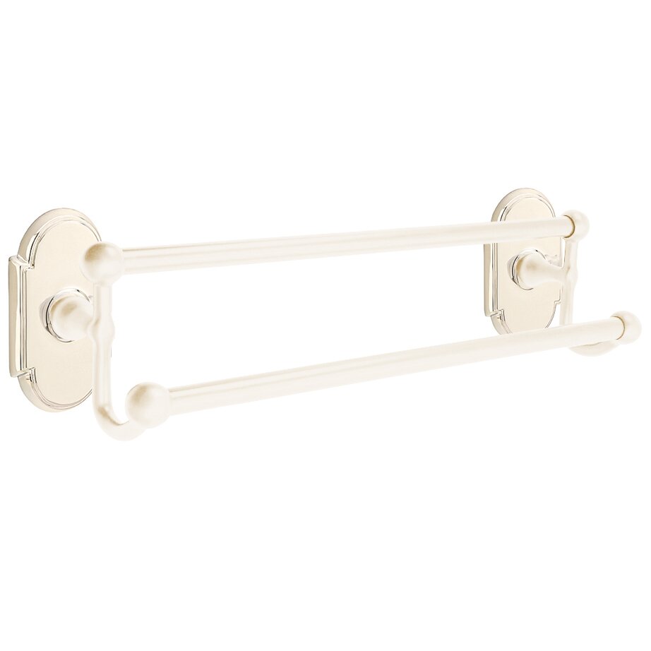 Emtek Traditional Brass Double Towel Bar with #8 Rosette