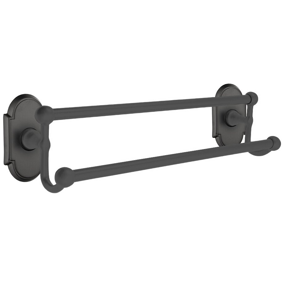 Emtek Traditional Brass Double Towel Bar with #8 Rosette