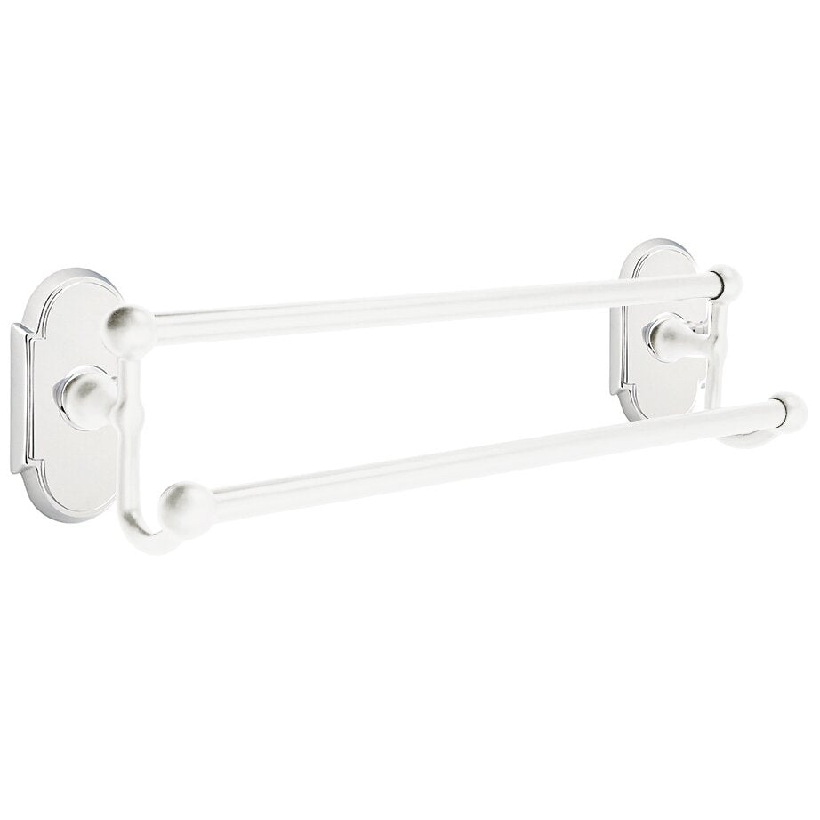 Emtek Traditional Brass Double Towel Bar with #8 Rosette
