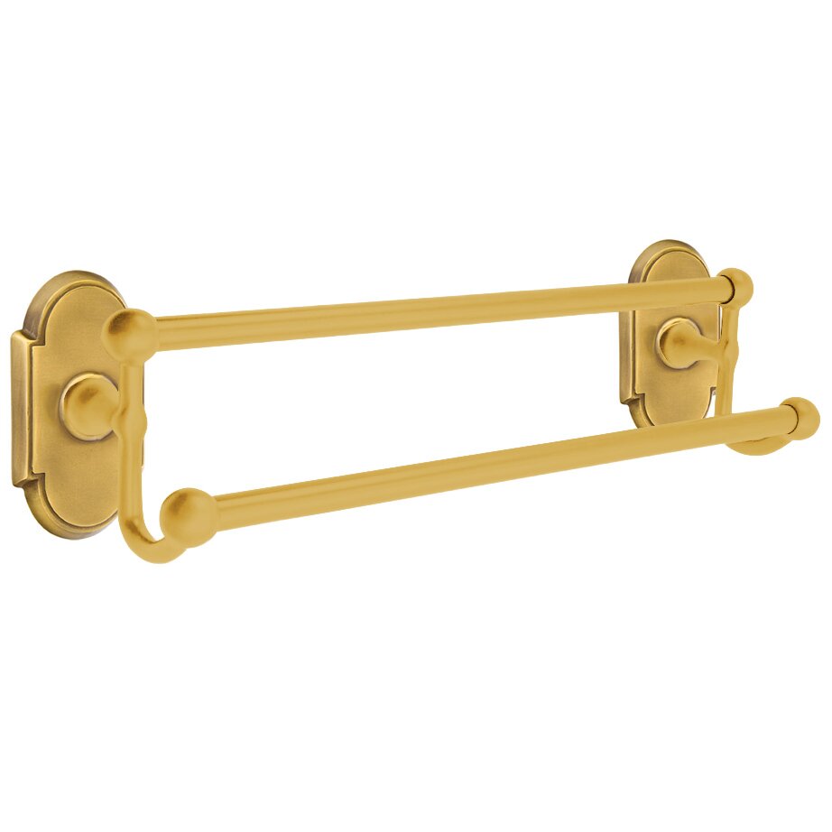 Emtek Traditional Brass Double Towel Bar with #8 Rosette
