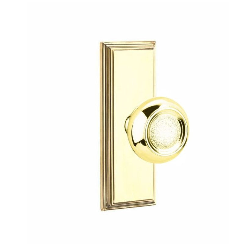Emtek Door Handle - Belmont Knob 7" Wilshire Sideplate - Designer Brass
