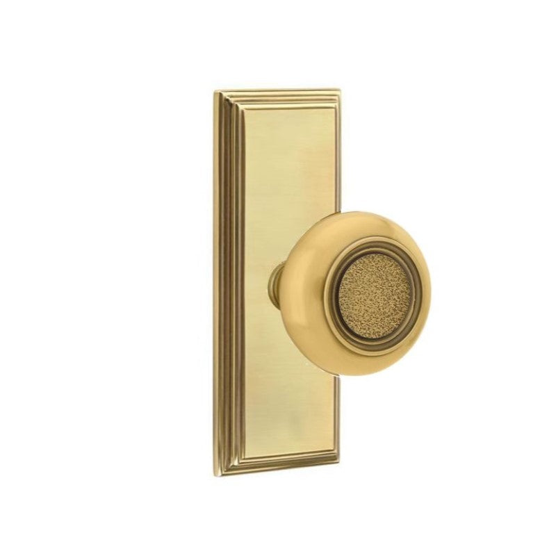 Emtek Door Handle - Belmont Knob 7" Wilshire Sideplate - Designer Brass