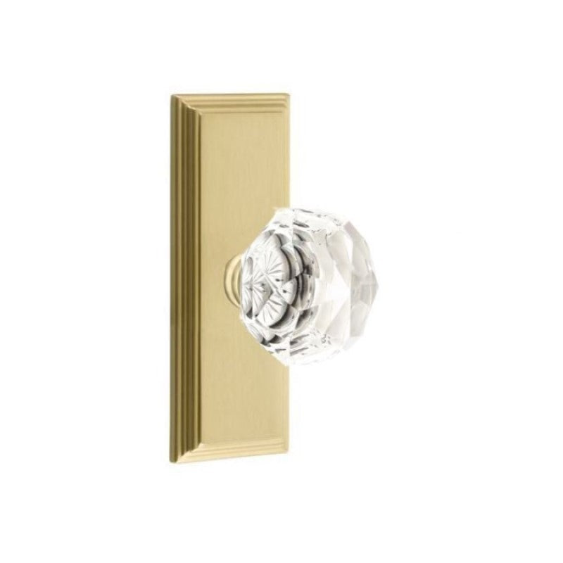 Emtek Door Handle - Diamond Knob 7" Wilshire Sideplate - Glass