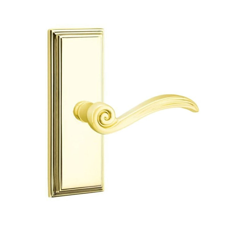 Emtek Door Handle - Elan Lever 7" Wilshire Sideplate - Designer Brass