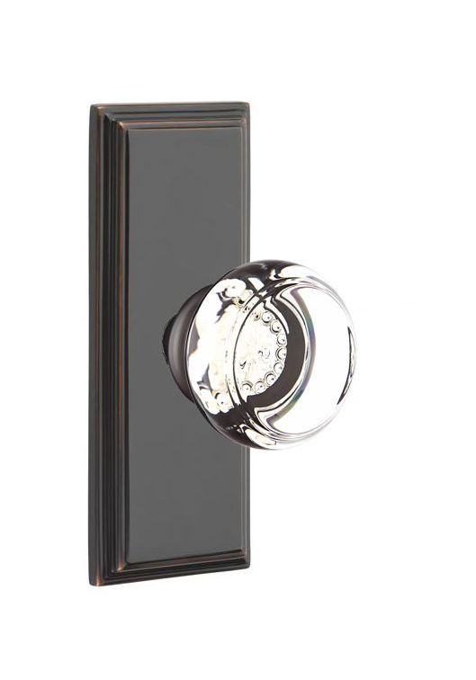 Emtek Door Handle - Georgetown Glass Knob, 7" Wilshire Sideplate
