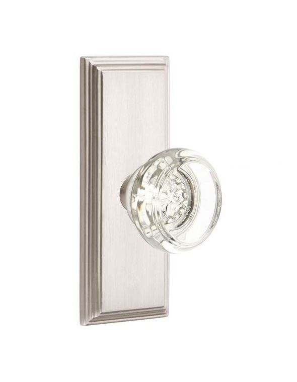 Emtek Door Handle - Georgetown Glass Knob, 7" Wilshire Sideplate