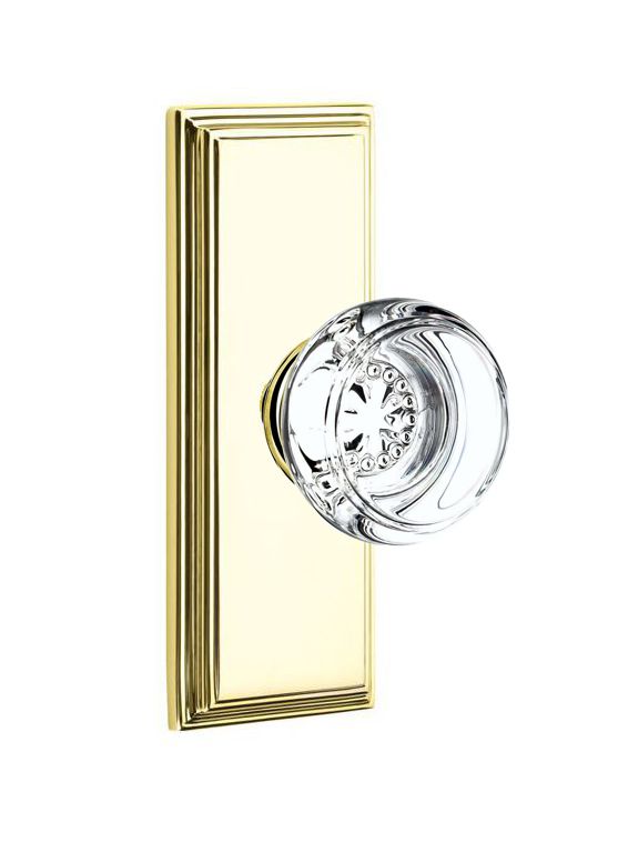 Emtek Door Handle - Georgetown Glass Knob, 7" Wilshire Sideplate