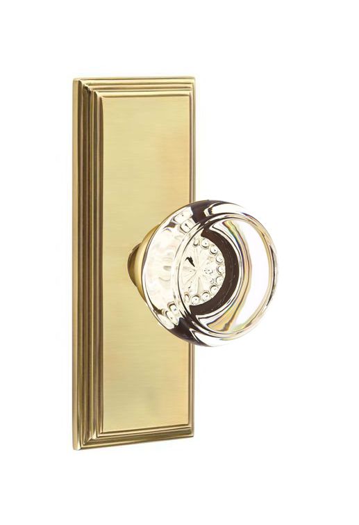 Emtek Door Handle - Georgetown Glass Knob, 7" Wilshire Sideplate