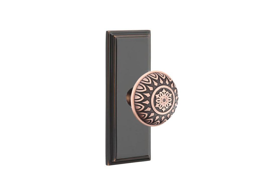 Emtek Door Handle - Lancaster Knob 7" Wilshire Sideplate - Designer Brass