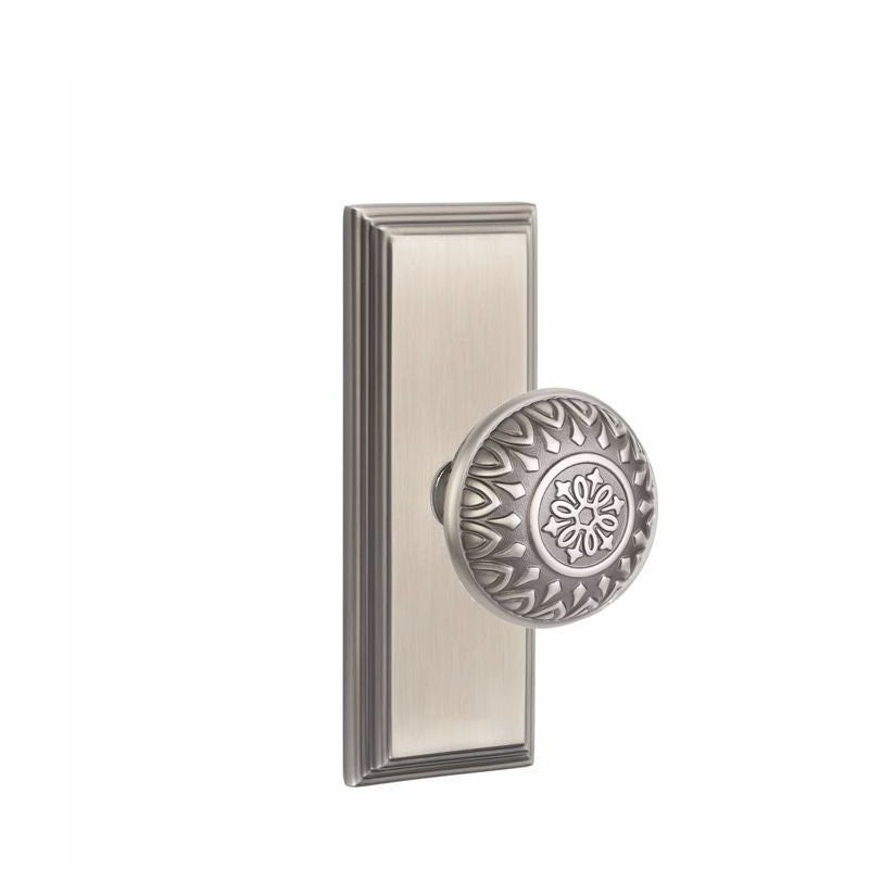 Emtek Door Handle - Lancaster Knob 7" Wilshire Sideplate - Designer Brass