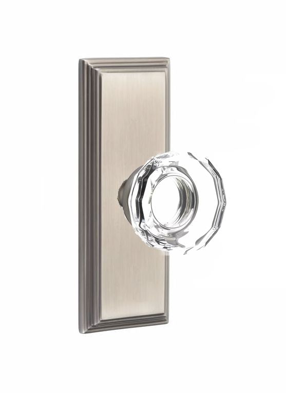 Emtek Door Handle - Lowell Glass Knob, 7" Wilshire Sideplate