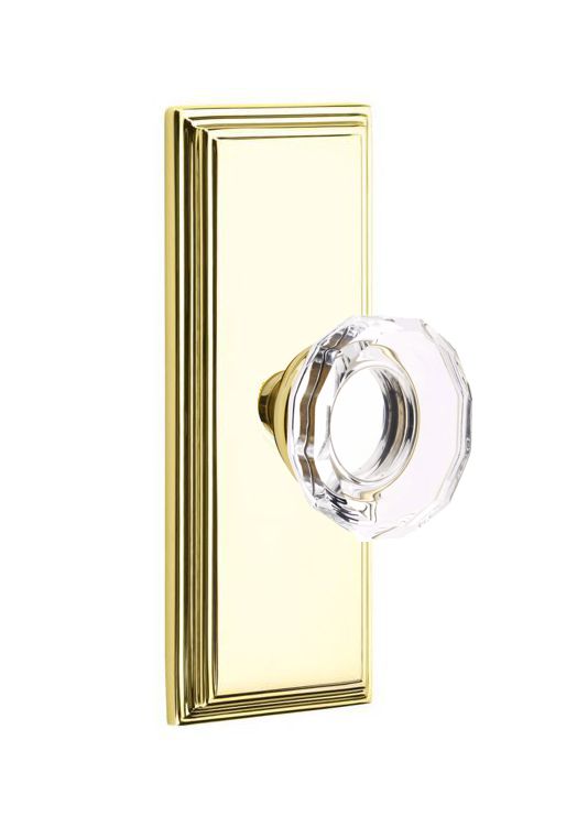 Emtek Door Handle - Lowell Glass Knob, 7" Wilshire Sideplate