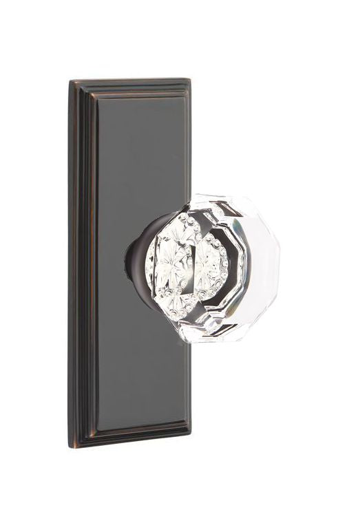 Emtek Door Handle - Old Town Glass Knob, 7" Wilshire Sideplate