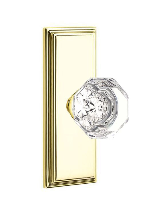 Emtek Door Handle - Old Town Glass Knob, 7" Wilshire Sideplate