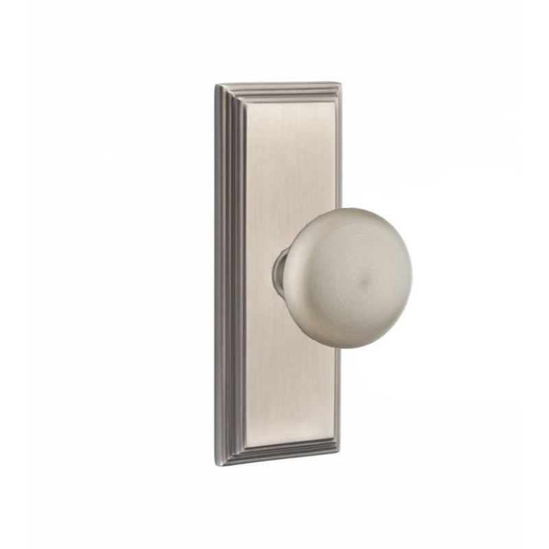Emtek Door Handle - Providence Knob 7" Wilshire Sideplate - Classic Brass