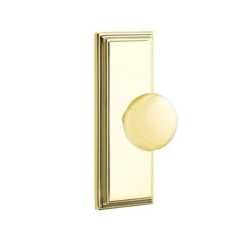 Emtek Door Handle - Providence Knob 7" Wilshire Sideplate - Classic Brass