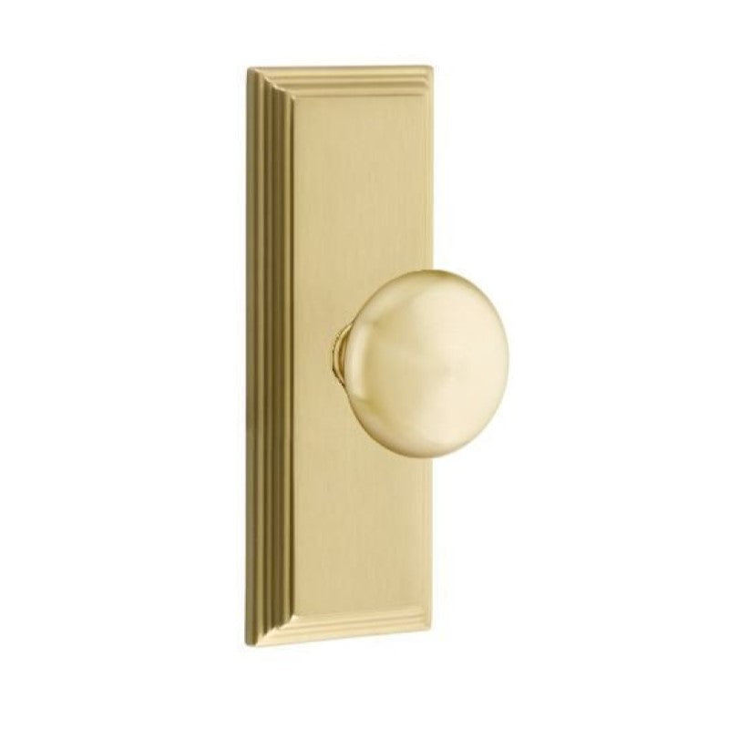 Emtek Door Handle - Providence Knob 7" Wilshire Sideplate - Classic Brass