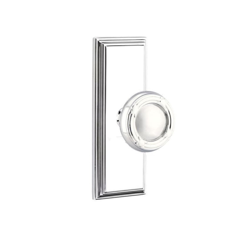 Emtek Door Handle - Ribbon & Reed Knob 7" Wilshire Sideplate - Designer Brass