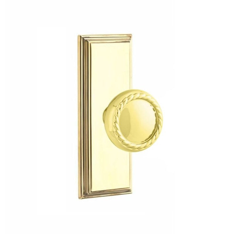 Emtek Door Handle - Rope Knob 7" Wilshire Sideplate - Designer Brass