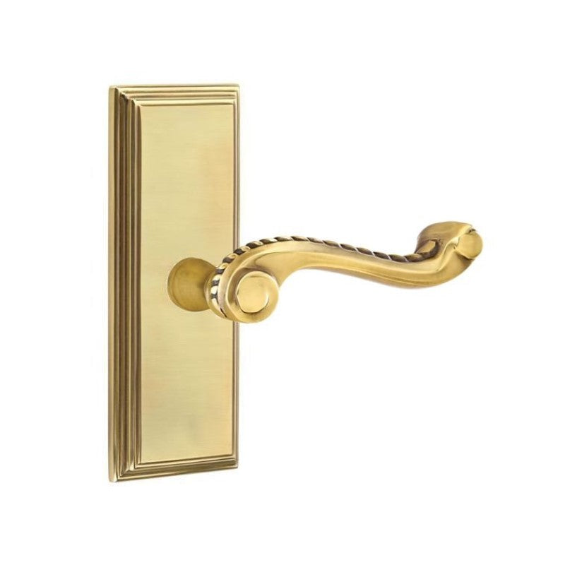 Emtek Door Handle - Rope Lever 7" Wilshire Sideplate - Designer Brass