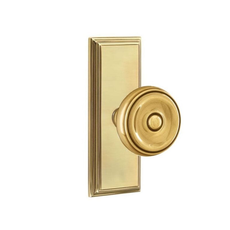 Emtek Door Handle - Waverly Knob 7" Wilshire Sideplate - Classic Brass