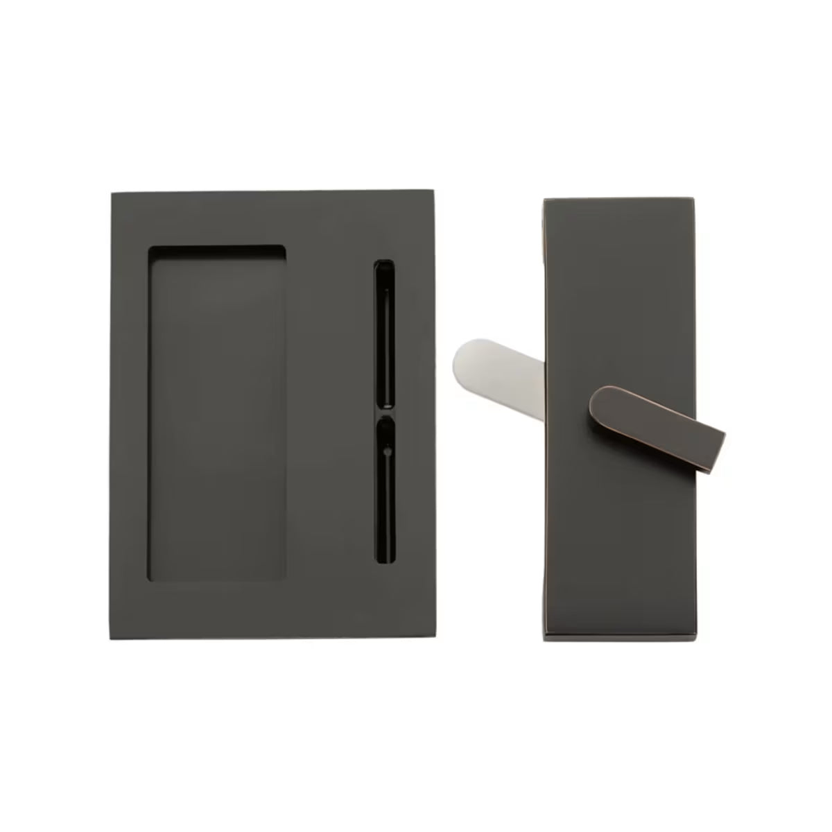 Emtek Modern Rectangular Barn Door Privacy Lock and Flush Pull with Integrated Strike — Barn Door Hardware Collection