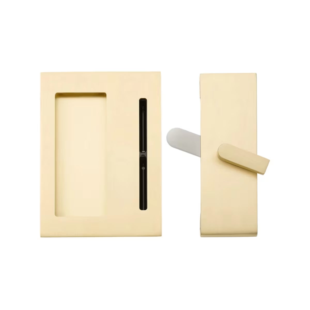 Emtek Modern Rectangular Barn Door Privacy Lock and Flush Pull with Integrated Strike — Barn Door Hardware Collection