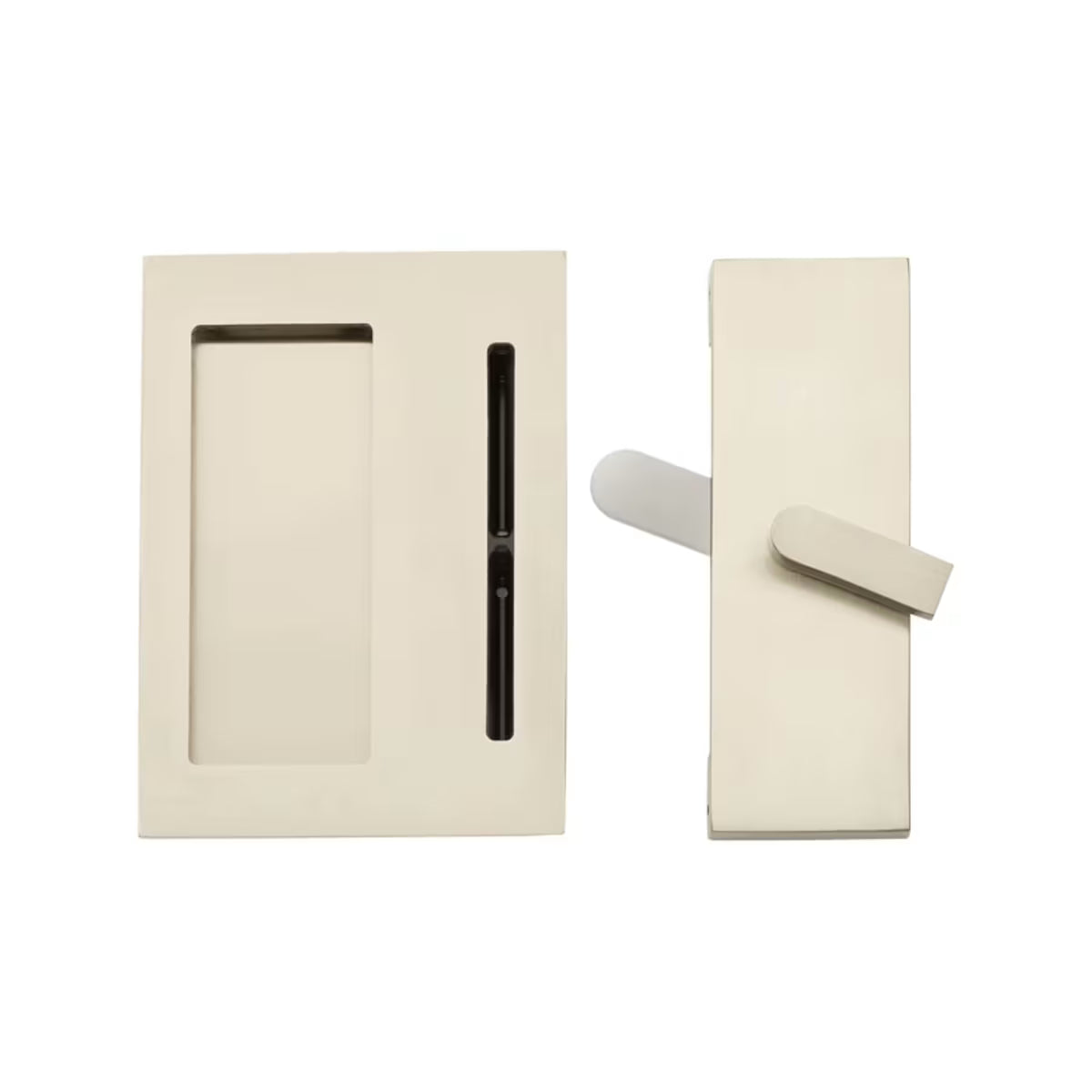 Emtek Modern Rectangular Barn Door Privacy Lock and Flush Pull with Integrated Strike — Barn Door Hardware Collection