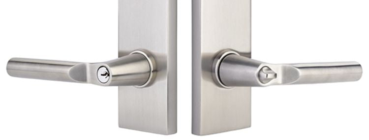 Emtek Modern Rectangular Single Point Lockset with Key In Select Brass Handles