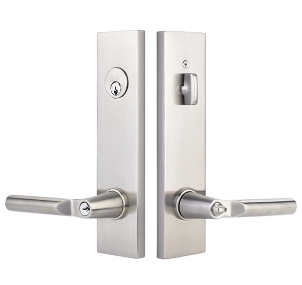 Emtek Modern Rectangular Two Point Lockset with Key In Select Brass Handles