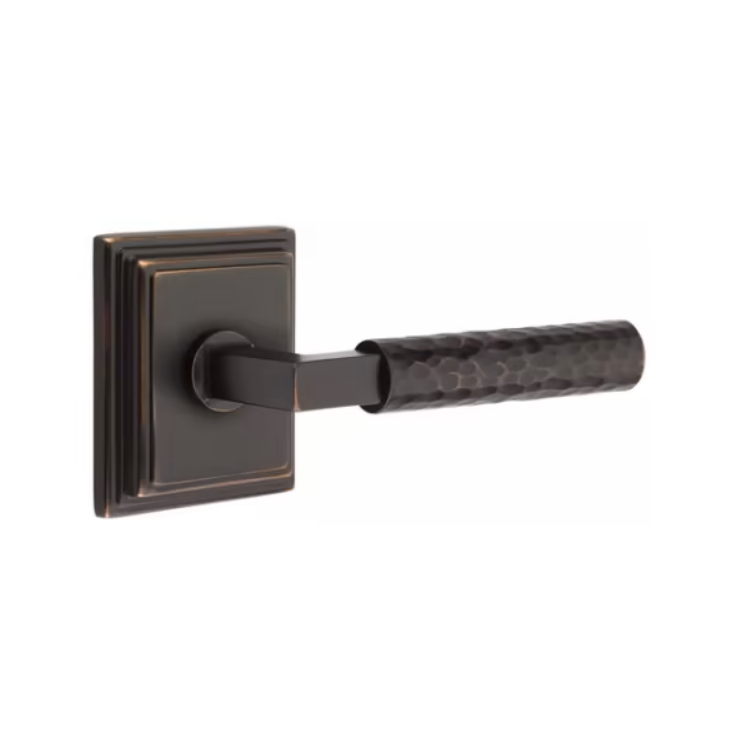 Emtek Select L Square Hammered Lever Wilshire Rosette