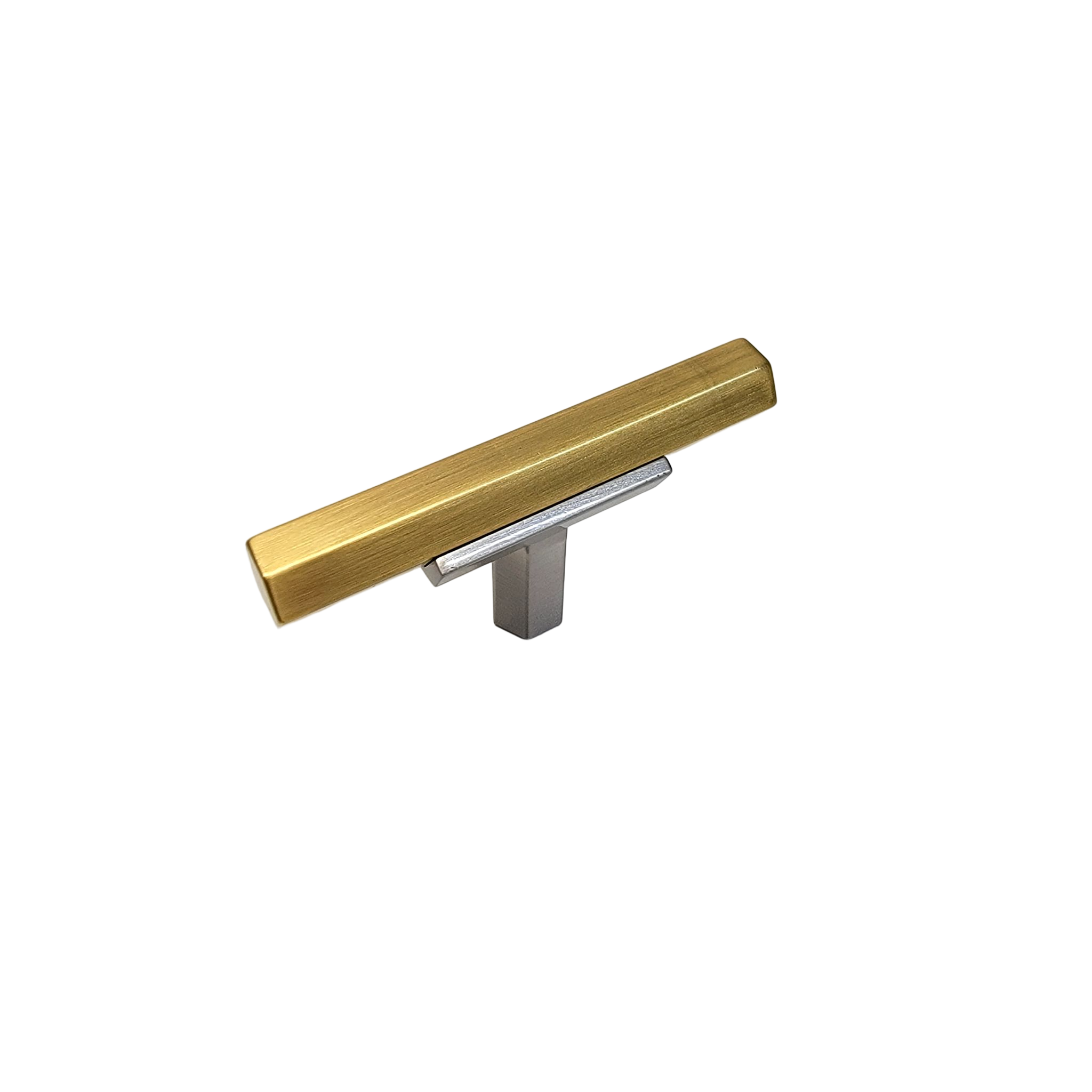 brushed nickel stem with brushed gold bar.