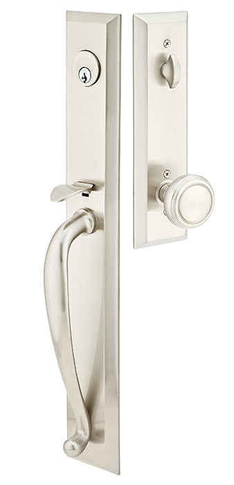 Jefferson Full Length Tubular Entrance Handleset with Norwich Knob in Satin Nickel finish