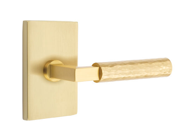 Emtek Select L Square Hammered Lever Modern Rectangular Rosette
