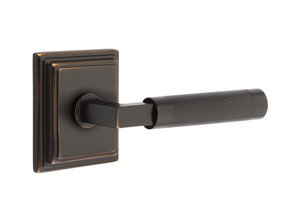 Emtek Select L Square Knurled Lever Wilshire Rosette
