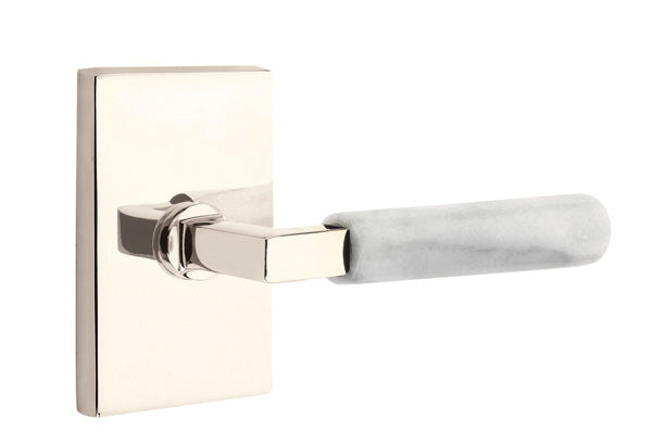 Emtek Select L Square White Marble Lever Modern Rectangular Rosette