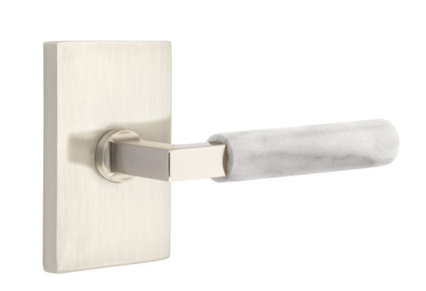Emtek Select L Square White Marble Lever Modern Rectangular Rosette