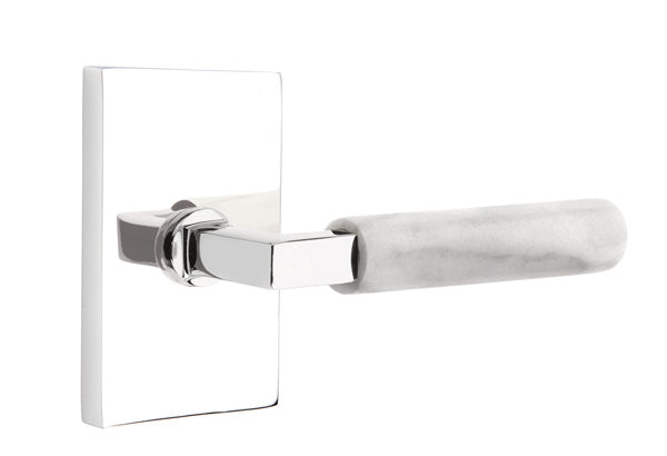 Emtek Select L Square White Marble Lever Modern Rectangular Rosette